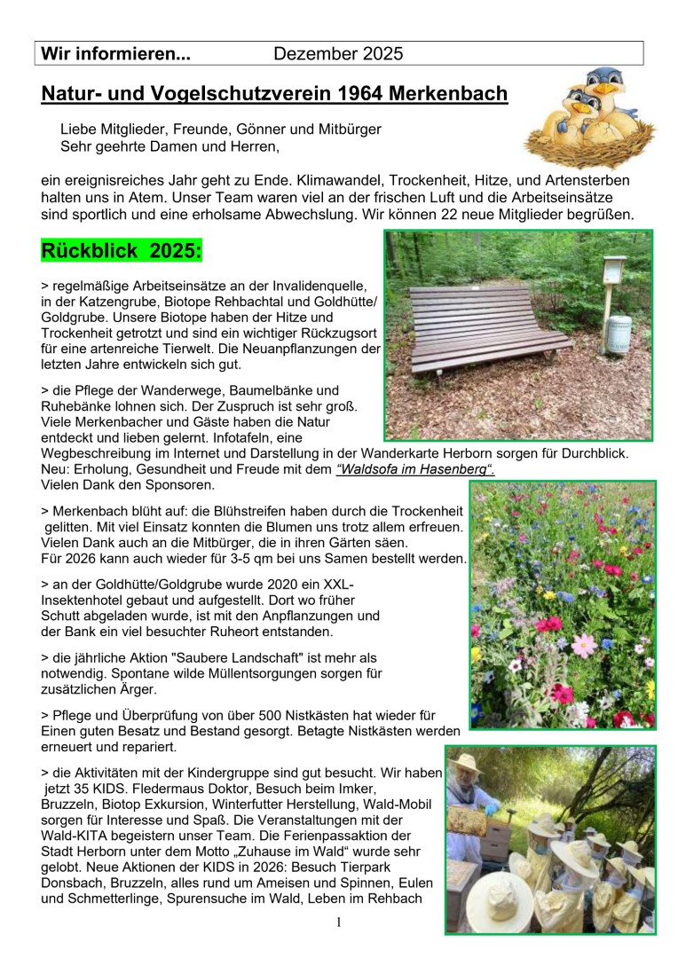Newsletter Vogelschutzverein Merkenbach 2026 - Seite 1